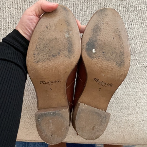 Madewell Ames Brown Cognac Leather Boots Womens Sz 5 Zip Booties Stacked Heels - Picture 5 of 5